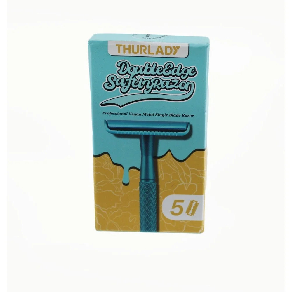 THURLADY Double Edge Safety Razor Professional Vegan Metal Single Blade Teal